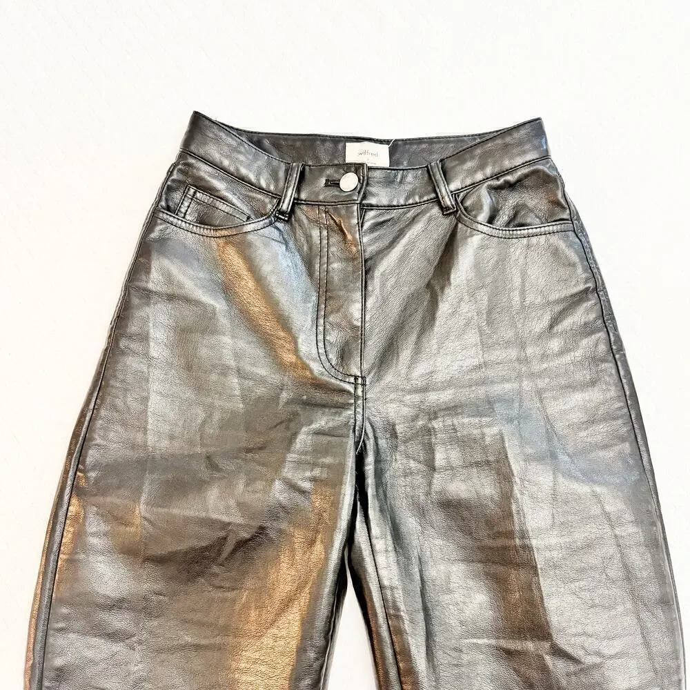 Wilfred by Aritzia Black Faux Leather Black Pants Size 2